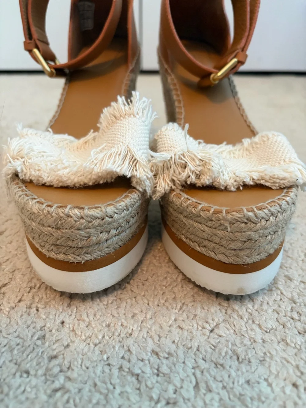 See By Chloe Glyn Frayed Wedge Sandals Espadrilles Natural Size 42 US 11 / 11.5‎